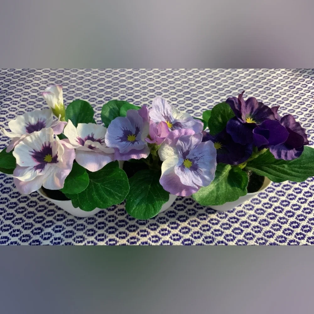 IKEA Small Potted Fake Purple and White Pansies (Set 8)